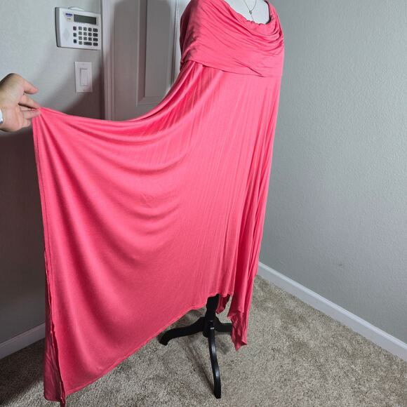 Women's Coral Off Shoulder Maxi Dress Plus XL Asymmetrical Boho Flowy Vacation - Picture 4 of 11